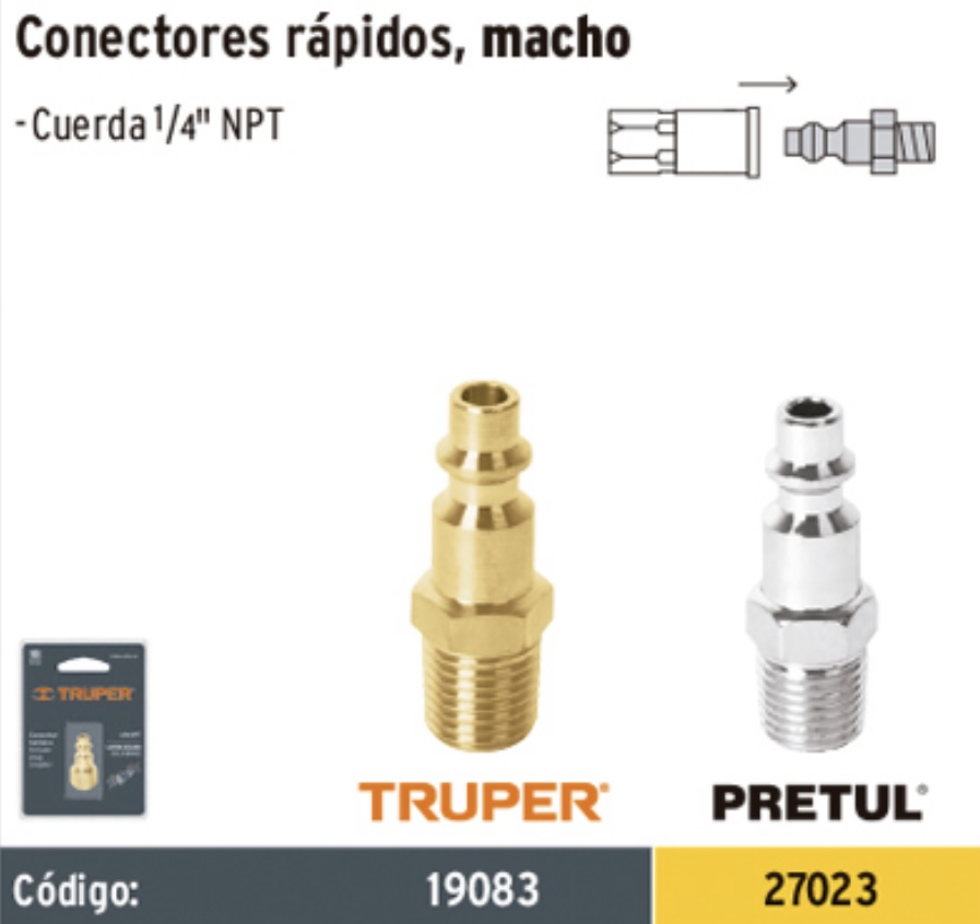 Conectores rápidos Laton, macho Truper 19083